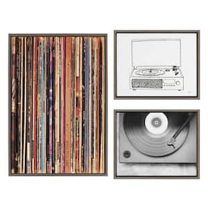 Kate and Laurel Sylvie Records 33rpm, Victrola Record Player and Vinyl Vibes Framed Canvas Wall Art Set by Various Artists, Set of 3, Two 16x20 and On