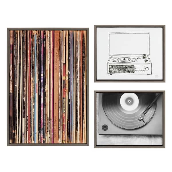 Kate and Laurel Records 33RPM, Victrola Record Player and Vinyl Vibes Framed Culture Canvas Wall Art Print 33 in. x 23 in. (Set of 2)