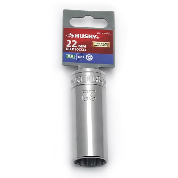 Husky 1/2 in. Drive 22 mm 12-Point Metric Deep Socket H2D12P22MM