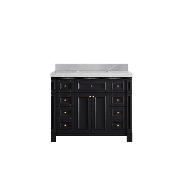 Willow Collections Paris 42 in. W x 22 in. D x 36 in. H Single Sink Bath Vanity in Black with 2 in. Pearl Gray qt. Top