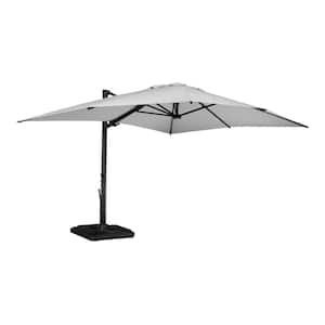 10 ft. x 13 ft. Aluminum Cantilever Outdoor Tilt Patio Umbrella in Gray with LED Light, Base Weight Stand