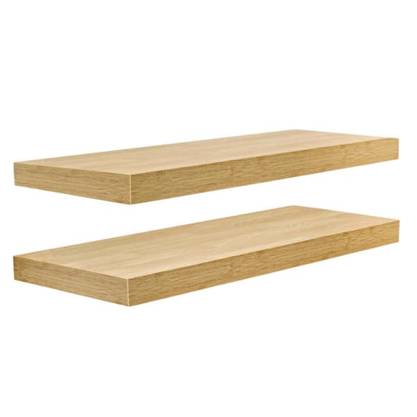 24 in.W x 9 in.D Floating Shelves for Wall,Mounted Floating Shelf with Invisible Brackets (Maple Wood, 2 Pack)