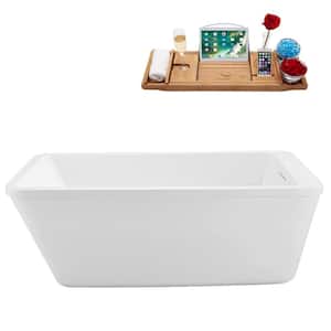 60 in. x 32 in. Acrylic Freestanding Soaking Bathtub in Glossy White With Polished Brass Drain