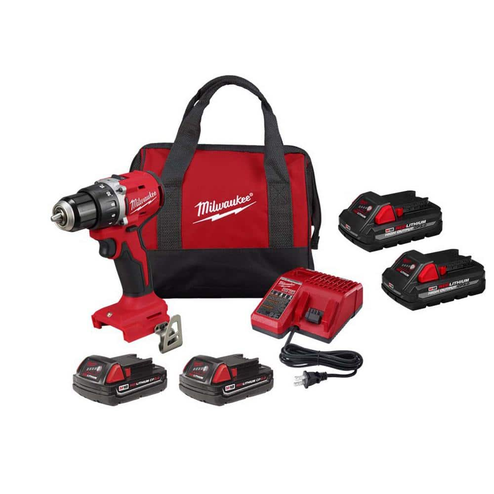 M18 18-Volt Lithium-Ion Brushless Cordless 1/2 in. Compact Drill/Driver Kit with (4) Batteries, Charger and Case -  Milwaukee, 3601-22CT-1837