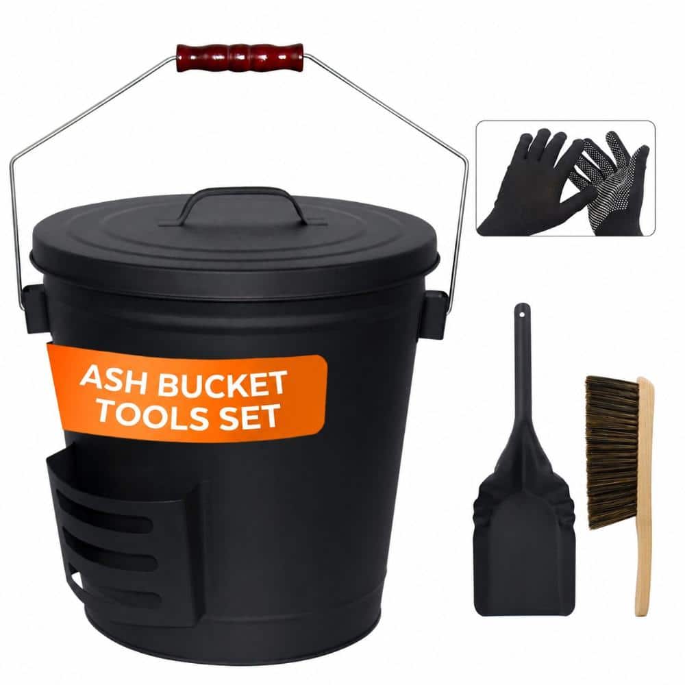 5.2 Gallon Metal Fireplace Ash Bucket with Lid, Shovel and Broom for Wood Stoves and Fireplaces Cleanup Kit price history on PriceWatchPro