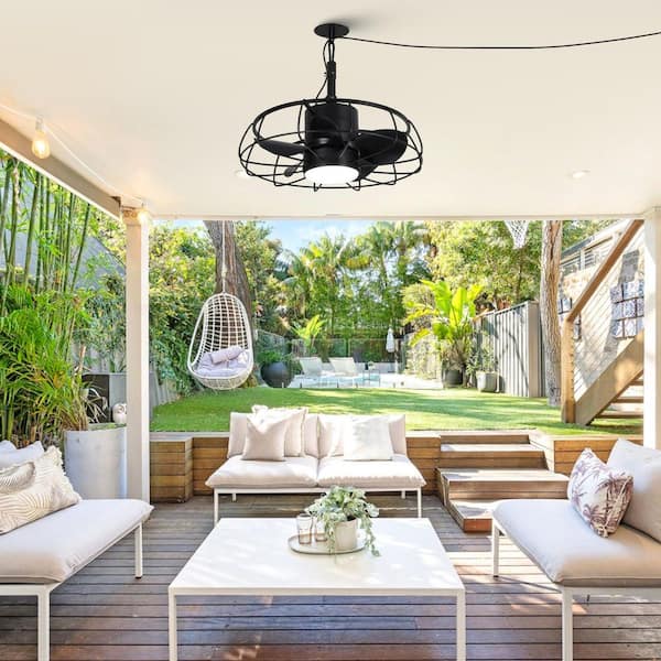 20 in. Indoor/Outdoor LED Waterproof Matte Black Bladeless Ceiling Fan with Light and Remote Control for Patio