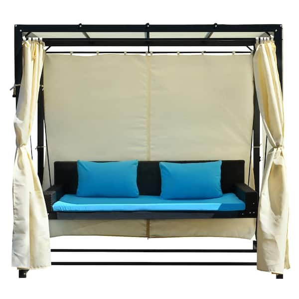 Unbranded 2-3 People Outdoor Swing Bed, Adjustable Curtains, Suitable For Balconies, Gardens And Other Places