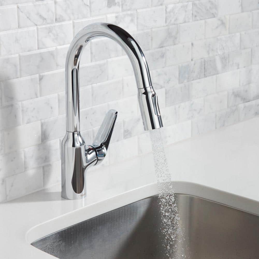 Chrome Single Handle Pull-Down Kitchen Faucet with Spray