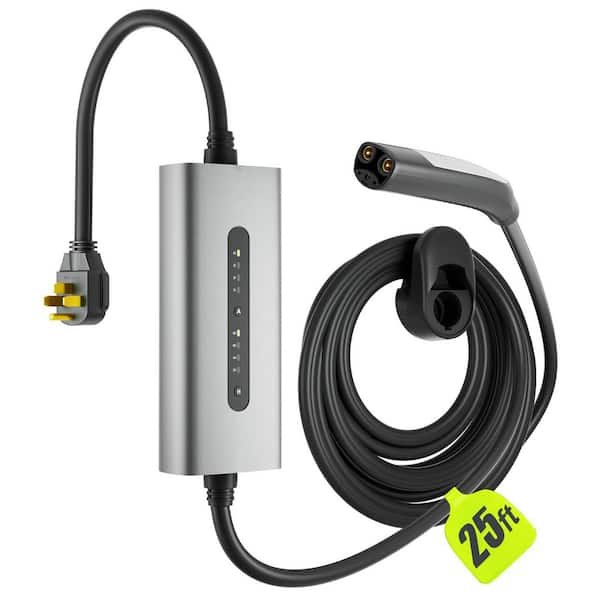 25 FT 240-Volt Level 2 EV Charger NACS Plug 40A Adjustable Current Portable Electric Car Charging Cable