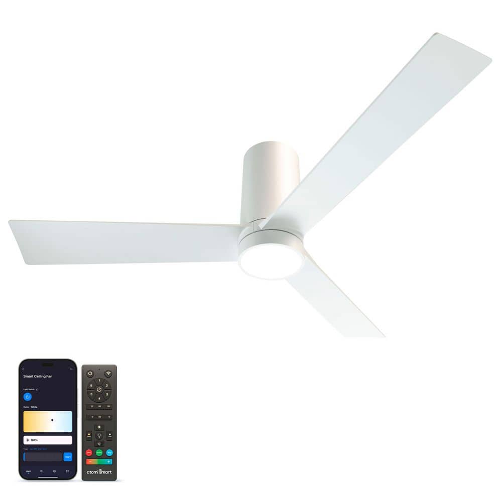 Nouvo 3 52 in. Smart Indoor Pearl White 3-Blade WiFi Ceiling Fan with Adjustable Color & Tunable White LED, Remote