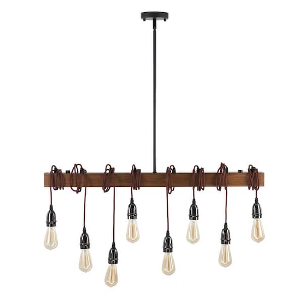 Merra 8-Light Wood Kitchen Island Linear Pendant with Oak Wood Beam