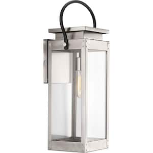 Union Square Collection 1-Light Stainless Steel Clear Flat Glass Farmhouse Outdoor Large Wall Lantern Light
