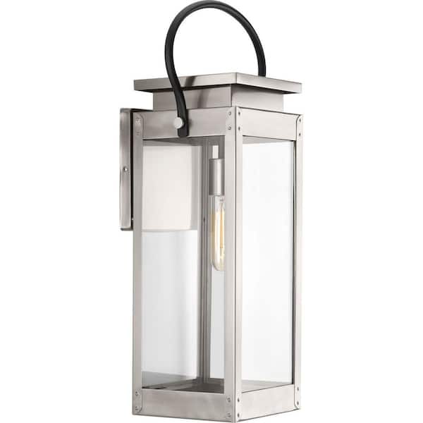 Progress Lighting Union Square Collection 1-Light Stainless Steel Clear Flat Glass Farmhouse Outdoor Large Wall Lantern Light
