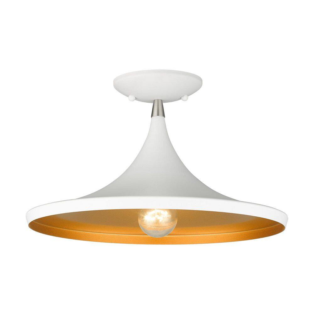 Goodwin 14 in. 1-Light White Industrial Semi-Flush Mount with Aluminum Shade and no Bulbs Included price history on PriceWatchPro