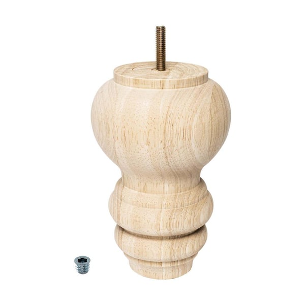 American Pro Decor 6 in. x 4 in. Unfinished Solid Hardwood Round Bun Foot