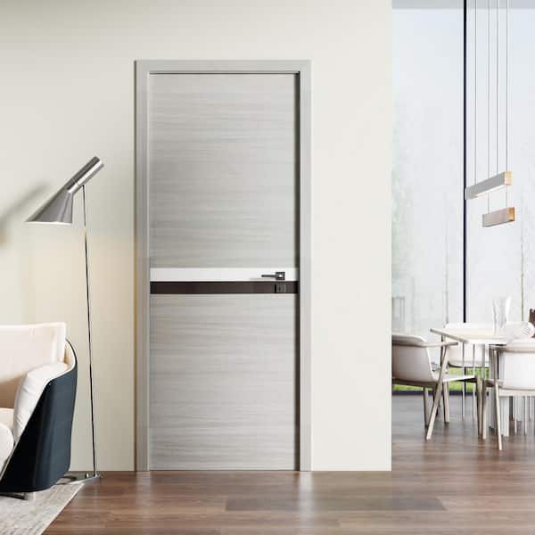 Nivencai 36 in. x 84 in. No-Bore Solid MDF Core Gray Melamine-Finished Wood Interior Door Slab with Complete Door Frame Set