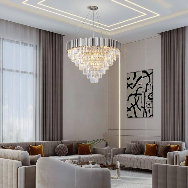 YUYI 39 in. 21-Light Luxury Silver Crystal Chandelier, 7-Tier