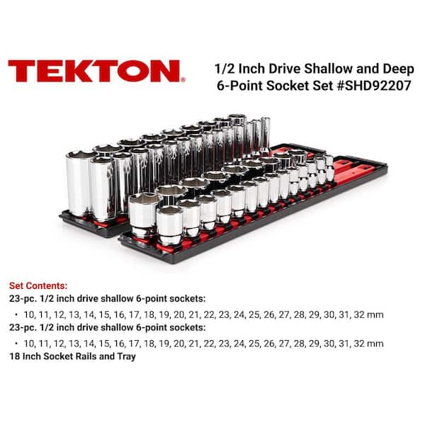 TEKTON 1/2 in. Drive 6-Point Socket Set with Rails (10 mm-32 mm