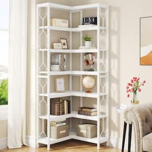 Frailey 79 in. Tall White Wood 7-Shelf Corner Etagere Bookcase