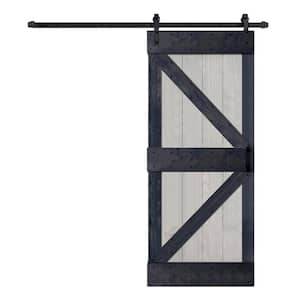K Series 36 in. x 84 in. French Gray/Carbon Gray Finished Solid Wood Sliding Barn Door W/Hardware Kit - Assembly Needed