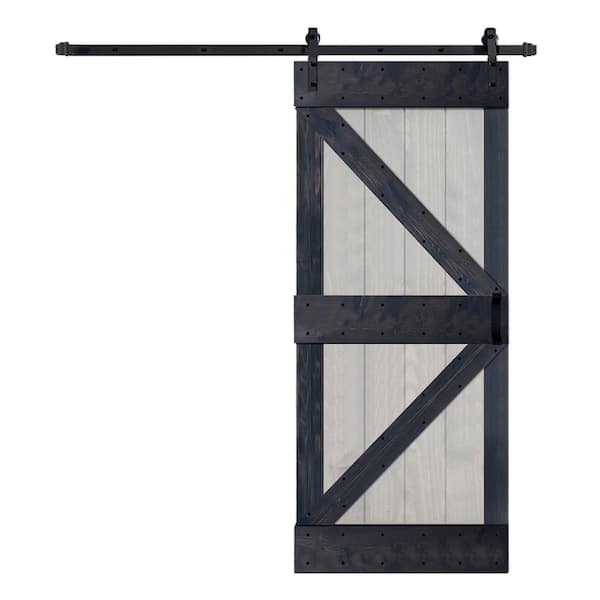 ISLIFE K Series 36 in. x 84 in. French Gray/Carbon Gray Finished Solid Wood Sliding Barn Door W/Hardware Kit - Assembly Needed