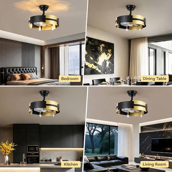 JUSHENG 18 in. Black and Gold Downrod Mount Ceiling Fan with Light