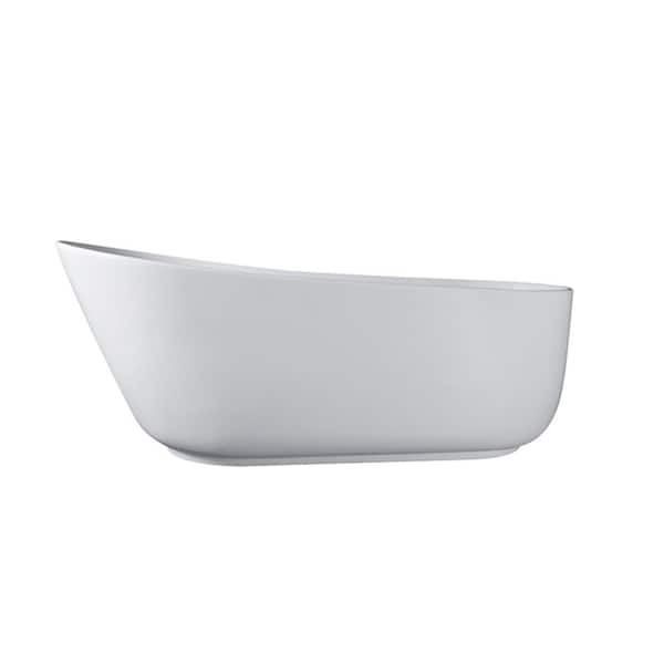 67 in. x 31.5 in. Artificial Stone Soaking Bathtub in Matte White Solid Surface with Overflow and Pop-up Drain