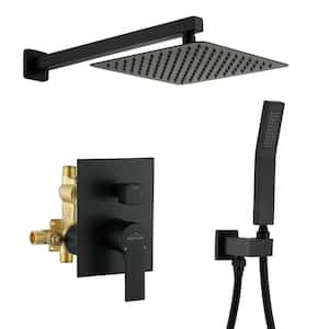 1-Spray Patterns with 2.66 GPM 10 in. Wall Mount Dual Shower Heads with Rough-In Valve Body and Trim in Matte Black