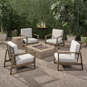 Belgian Grey 6-Piece Wood Patio Fire Pit Seating Set with Light Grey Cushions