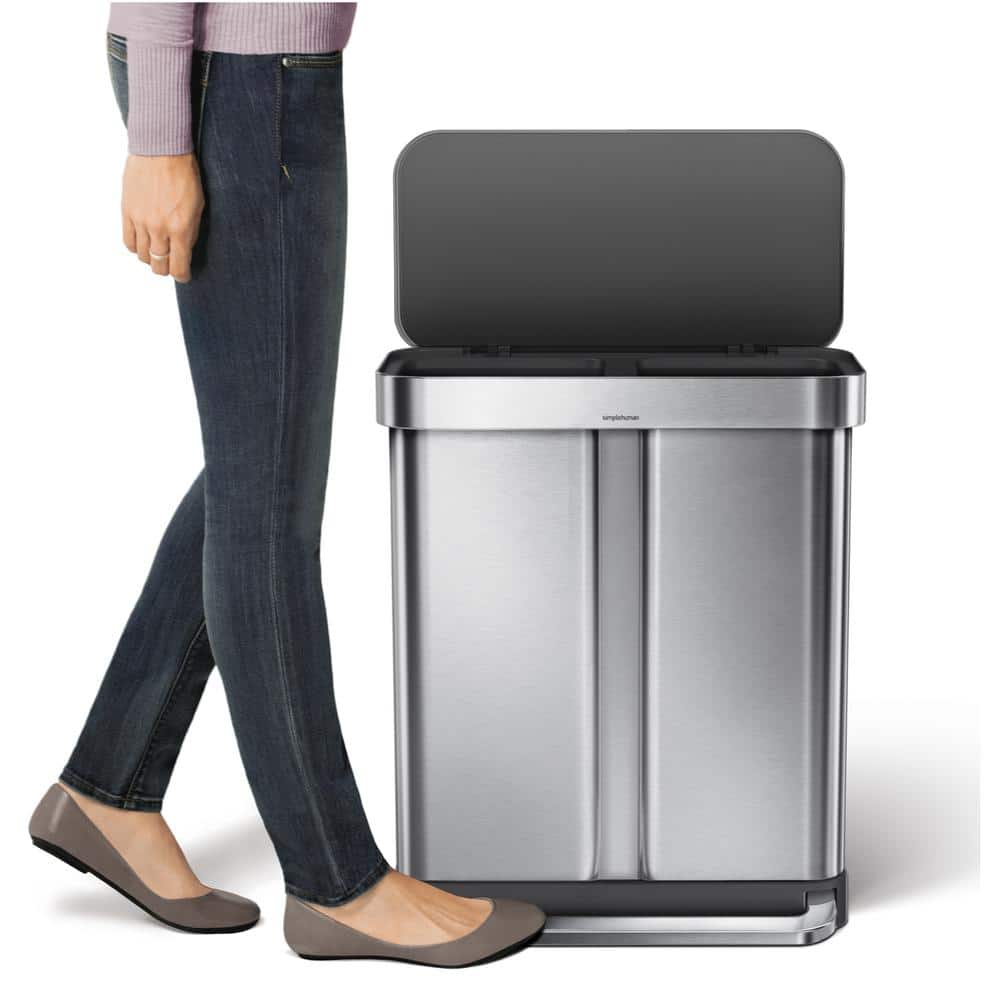 58L Stainless Steel Dual Compartment Recycling Step Trash Can
