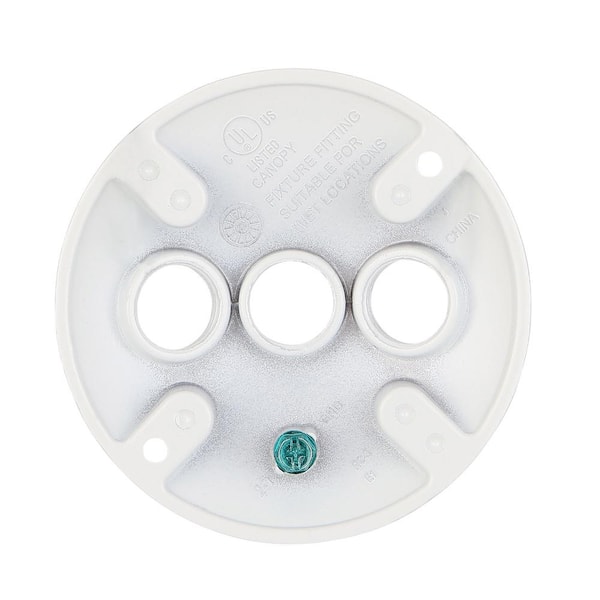 Commercial Electric - 4 in. Round Metallic Weatherproof Cover with (3) 1/2 in. Holes, White