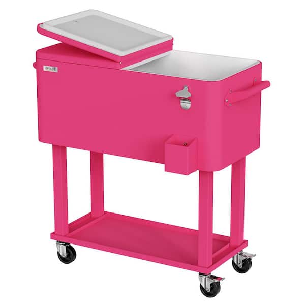 80 qt. Portable Outdoor Beverage Cooler with Storage Shelf in Pink
