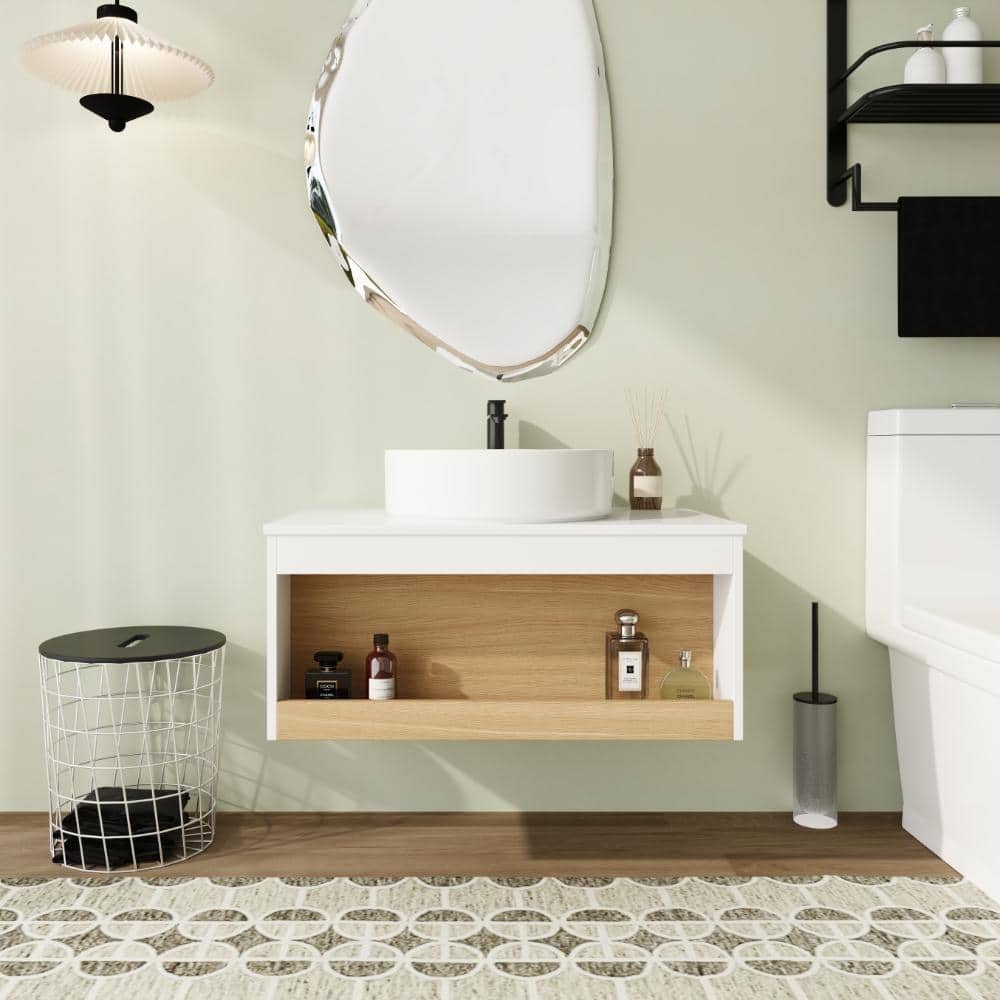 30 in. Wall-Mounted Single Light Oak Bath Vanity with White Ceramic Top Unassembled price history on PriceWatchPro
