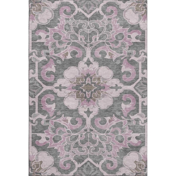 Mayfield Premium Machine Washable Abstract AMF1947 Pink 5 ft. x 7 ft. 6 in. Area Rug