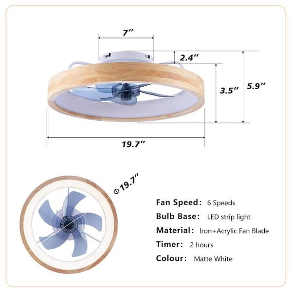 Jushua 20 in. White Wood DC Motor Flush Mount Ceiling Fan with LED