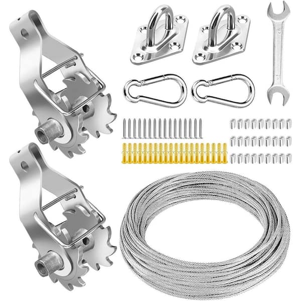 1/8 in. x 0 ft. Stainless Steel for Wire Rope Shade Sail Hardware Winch Set, Anti-Rust Kit with Winches and Cables