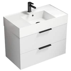 Derin 31.89 in. W x 31.89 in. D x 25.2 in. H Wall Mounted Bath Vanity in Glossy White with Vanity Top Basin in White