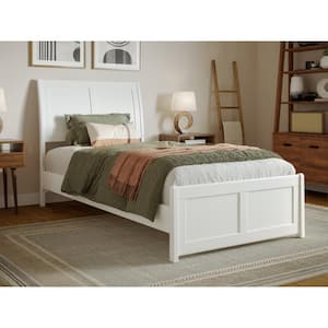 Valencia White Solid Wood Frame Twin XL Low Profile Sleigh Platform Bed with Matching Footboard