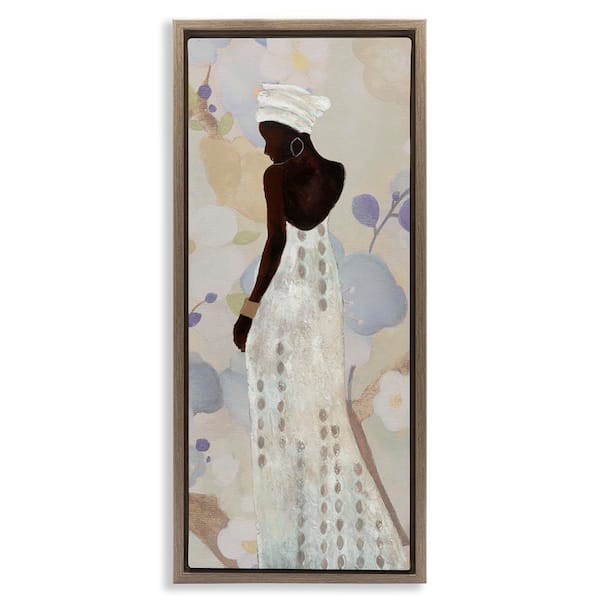 Chic Natural Hues Woman by Janet Tava Brown Floater Frame People Graphic Art Print 31 in. x 15 in.