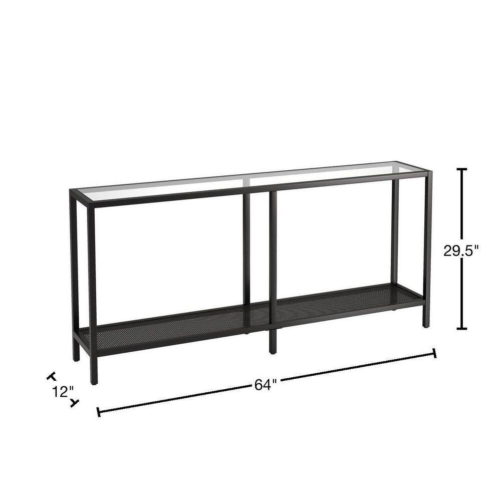 Blackened Bronze 64" Metal and Glass Console Table with Shelves