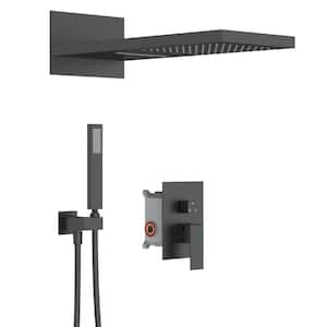 Single-Handle Spray Rectangle Wall Mount Shower Faucet With Waterfall Spout in Matte Black(Valve Included)