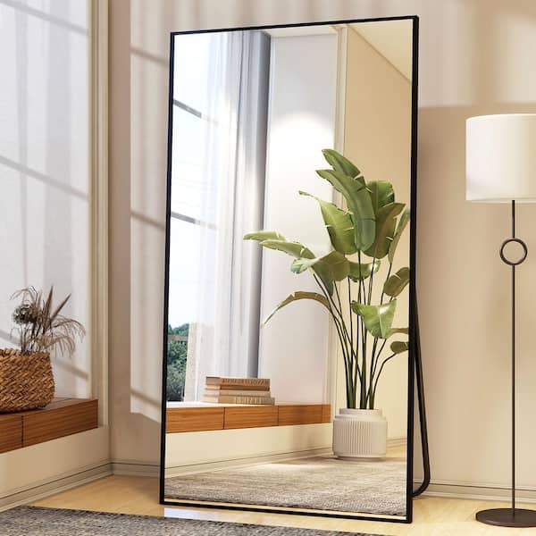 Black 34 in. W x 76 in. H Aluminum Frame Rectangle Dressing Mirror for Living Room Bedroom Floor Full Length Mirror