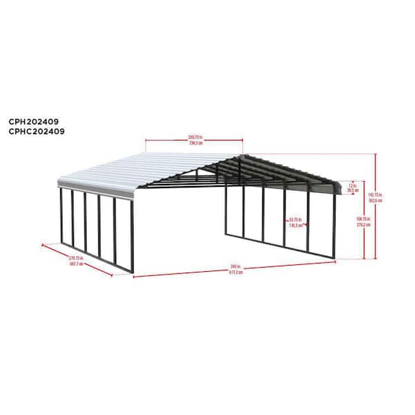 Arrow 20 ft. x 24 ft. x 9 ft. Charcoal Carport CPHC202409 - The