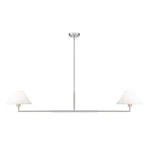 Leila 2-Light Brushed Nickel Chandelier with White Linen Fabric Shades