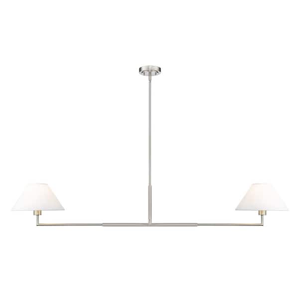 Unbranded Leila 2-Light Brushed Nickel Chandelier with White Linen Fabric Shades