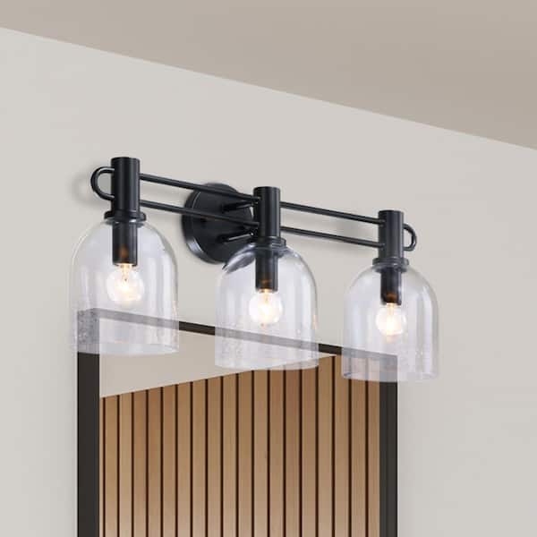 Designers Fountain Astra 24 in. 3-Light Matte Black Vanity Wall Light for Bathrooms