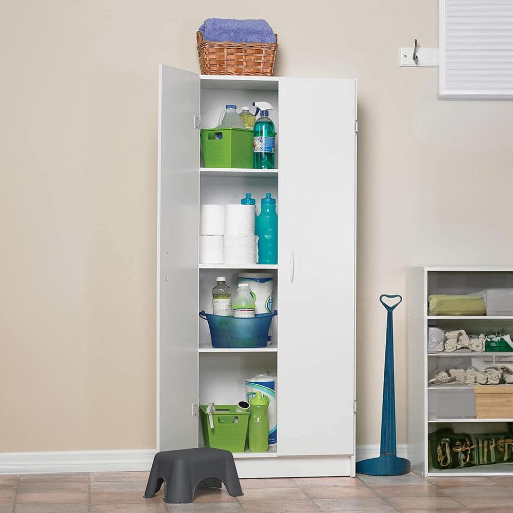 White Freestanding 4-Shelf Pantry Cabinet with Adjustable Shelves