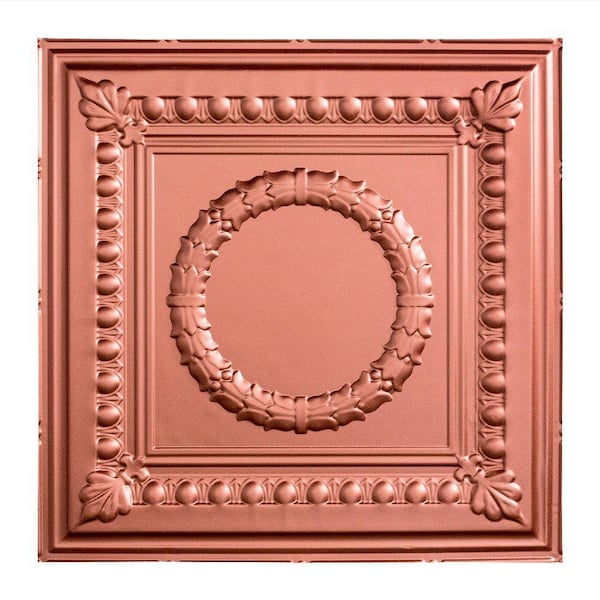 Fasade Rosette - 2 ft. x 2 ft. Vinyl Lay-In Ceiling Tile in Argent Copper