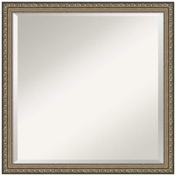 Amanti Art Parisian Silver 22 in. x 22 in. Beveled Square Wood Framed Bathroom Wall Mirror in Silver