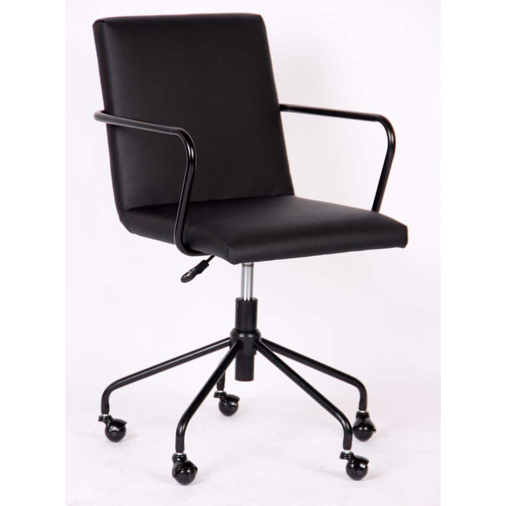 black leather rolling office chair